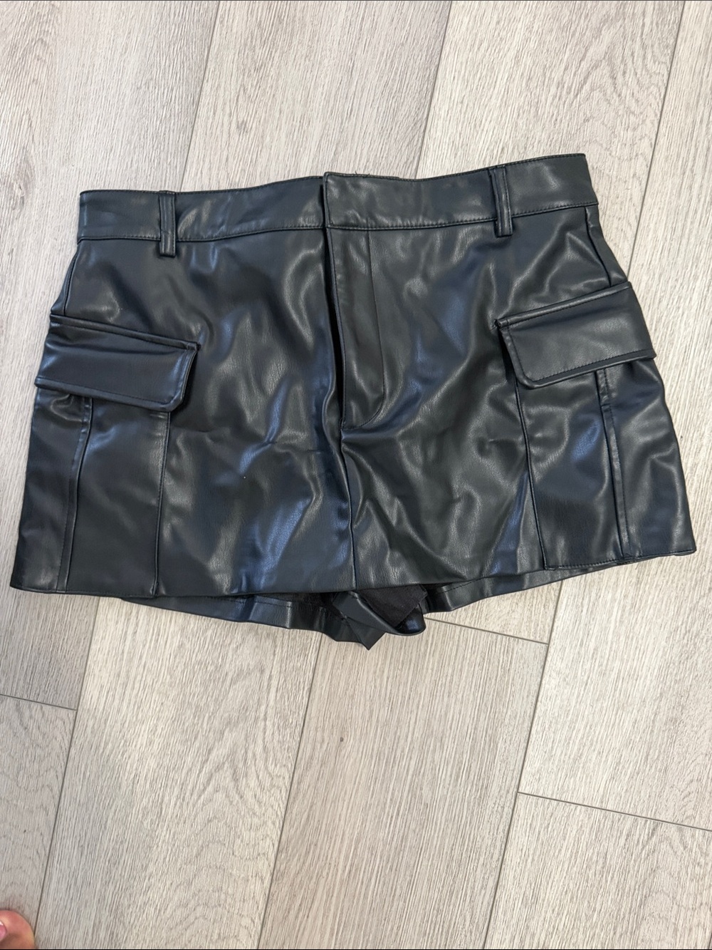 Zara Black Faux Leather Cargo Skort Shorts